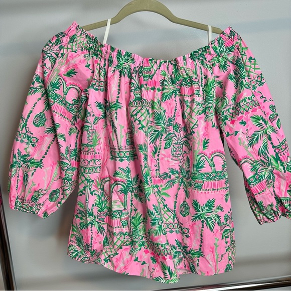 Lilly Pulitzer Winifred Off-The-Shoulder Top Mandevilla Baby Always Worth Size S - Picture 7 of 14